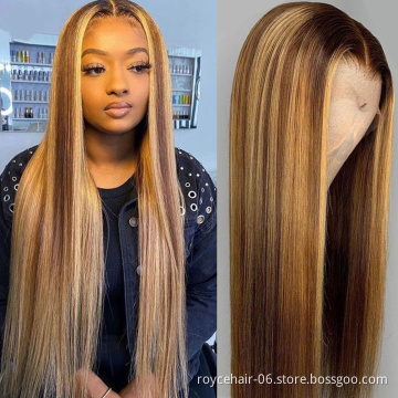 180 220  Brazilian Hair Highlight Human Hair Transparent T Part Lace Wigs,Brown Blonde Piano Color Human Hair Lace Front Wigs